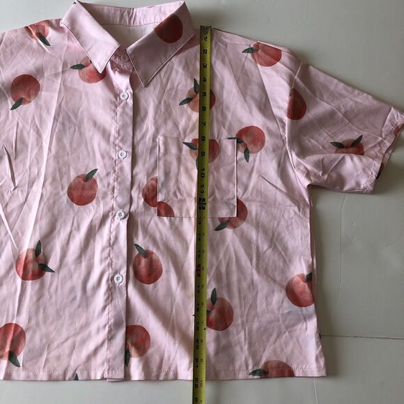 Shein Peach Boxy Shirt Women Pink Peach Design Button Collar Short Sleeve Large - Picture 6 of 12